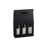 Boîtes pour 3 bouteilles de vin à fenêtre poignée kraft noir 27x9x38,5cm – paquet de 30
