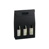 Boîtes pour 3 bouteilles de vin à fenêtre poignée kraft noir 27x9x38,5cm – paquet de 30