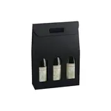 Boîtes pour 3 bouteilles de vin à fenêtre poignée kraft noir 27x9x38,5cm – paquet de 30