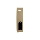Boîtes pour 1 bouteille de vin à fenêtre poignée kraft brun 9x9x38,5cm – paquet de 50