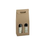 Boîtes pour 2 bouteilles de vin à fenêtre poignée kraft brun 18x9x38,5cm – paquet de 30