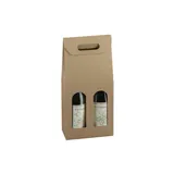 Boîtes pour 2 bouteilles de vin à fenêtre poignée kraft brun 18x9x38,5cm – paquet de 30