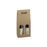 Boîtes pour 2 bouteilles de vin à fenêtre poignée kraft brun 18x9x38,5cm – paquet de 30