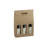 Boîtes pour 3 bouteilles de vin à fenêtre poignée kraft brun 27x9x38,5cm - Paquet de 30
