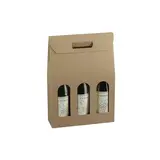 Boîtes pour 3 bouteilles de vin à fenêtre poignée kraft brun 27x9x38,5cm - Paquet de 30