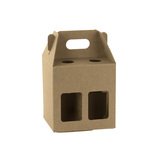 Étui 4 bières kraft brun à fenêtre avec poignée 13x13x21cm - Lot de 30