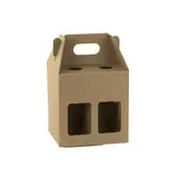 Étui 4 bières kraft brun à fenêtre avec poignée 13x13x21cm - Lot de 30