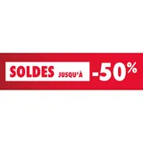 Affiche SOLDES jusqu’à -50% rouge/blanc 154 x 40 cm - Affichage Soldes