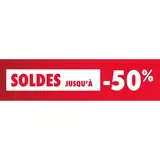 Affiche SOLDES jusqu’à -50% rouge/blanc 154 x 40 cm - Affichage Soldes