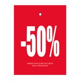 Etiquette à trou -50% rouge/blanc 50x70mm carton 200g - Lot de 250 - Etiquette Soldes