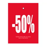 Etiquette à trou -50% rouge/blanc 50x70mm carton 200g - Lot de 250 - Etiquette Soldes