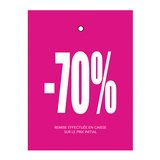 Etiquette à trou -70% rose/blanc 50x70mm carton 200g - Lot de 250 - Etiquette Soldes
