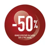 Sticker Soldes “-50%” Rouge – Pastille adhésive ø10mm - Lot de 500