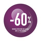 Sticker Soldes “-60%” Violet – Pastille adhésive ø10mm - Lot de 500