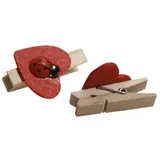 Mini pince à linge avec coccinelle et coeur 3,5 cm - Mini pince en bois - Lot de 48