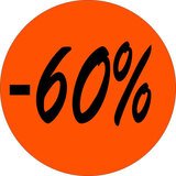 Pastille adhésive promo '-60%' rond ø 36 mm, Orange fluo - Sticker promo - Lot de 500