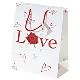 Sac cadeau papier pelliculé Love 26 x 12,7 x 32,4 cm - Sac Saint Valentin - Lot de 20