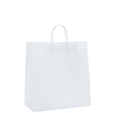 Sac kraft blanc à poignées torsadées 24+10x31cm 90g/m² (x200) - Sacs kraft unis, poignées torsadées