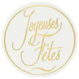 Étiquettes cadeaux adhésives Joyeuses Fêtes ø 32 mm Blanc / Or - Boîte de 500 