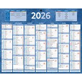 Calendrier mural annuel 2026 7 mois recto verso – 21 x 26,5 cm – bleu - recyclé – recyclable – congés scolaires, fêtes, lunaisons – Origine France Garantie - Calendriers professionnels