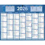 Calendrier mural annuel 2026 7 mois recto verso - 21 x 26,5 cm - bleu - recyclé - recyclable - congés scolaires, fêtes, lunaisons - Origine France Garantie