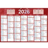 Calendrier mural annuel 2026 7 mois recto verso - 38,5 x 54 cm - rouge - recyclé - recyclable - congés scolaires, fêtes, lunaisons - Origine France Garantie