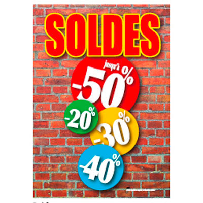 Affiche Soldes -20%, -30%, -40%, jusqu'à  -50%, 120 x 170 cm - Affiches prix et pourcentages