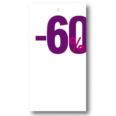 Étiquette à trou -60 % 50 × 95 mm violet / blanc - Etiquette soldes - Lot de 100 - Étiquettes Soldes