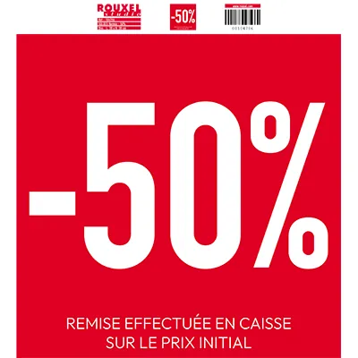 Affiche promo -50% rouge/blanc 38 x 42 cm - Affiche Soldes - Affiches Prix et Pourcentages
