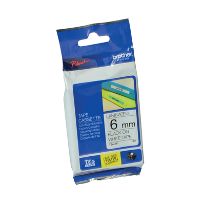 Ruban Brother 6 mm x 8 m - Écriture Noire sur fond Blanc - Rubans cassettes pour Brother