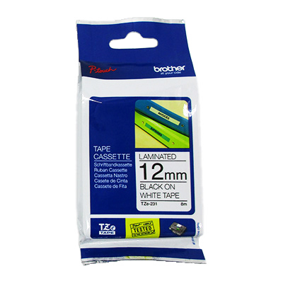 Ruban Brother 12 mm x 8 m - Écriture noire sur fond blanc - Rubans cassettes pour Brother