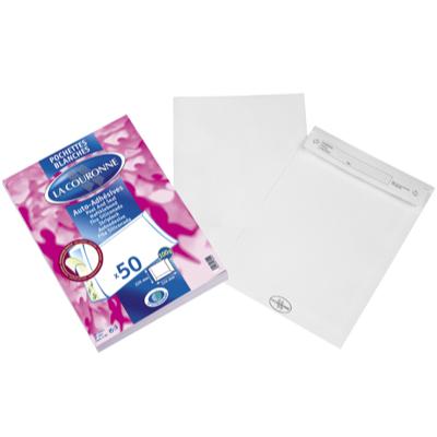 Pochette blanche C4 auto-adhésive 32,4 x 22,9 cm – Paquet de 50 – La Couronne - Enveloppes blanches