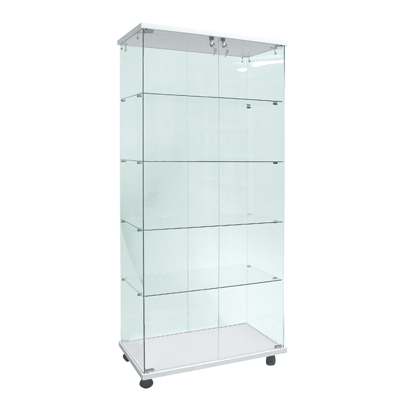 Vitrine colonne - Bois blanc - L 80 x P 40 x H 175 cm - Vitrines tablettes fixes