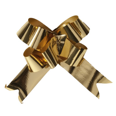 Noeud à tirer or effet miroir ø 12,5cm L 31mm - boîte de 100 - Étoiles adhésives, Noeuds à tirer