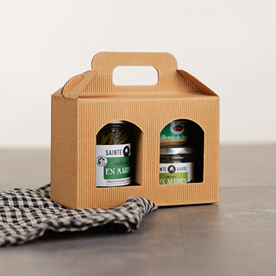 Boîtes kraft à poignée 2 fenêtres - Boites carton avec poignée-1