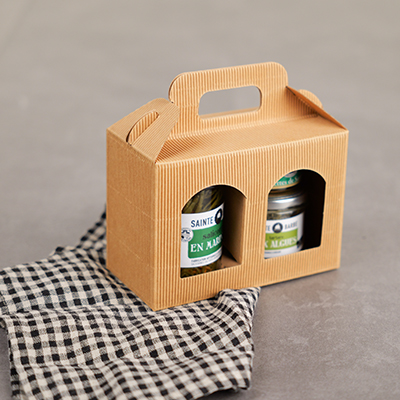 Boîtes kraft à poignée 2 fenêtres - Boites carton avec poignée-2