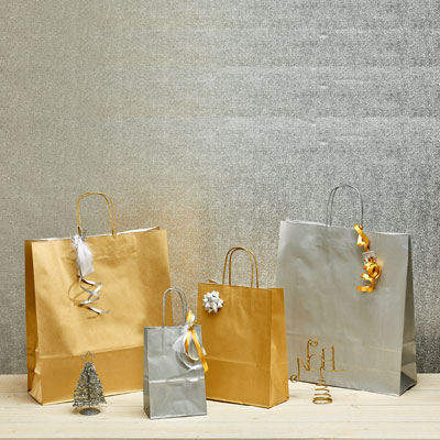 Sac kraft argent à poignées torsadées 18+8x24cm 100g/m² (x50) - Sacs kraft métallisés poignées torsadées-1