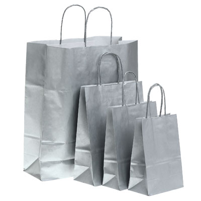 Sac kraft argent à poignées torsadées 36+12x41cm 100g/m² (x50) - Sacs kraft unis, poignées torsadées