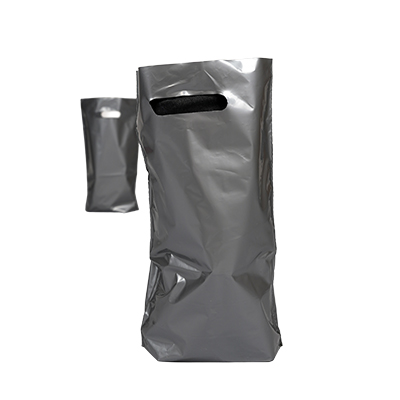 Sac plastique PEBD argent poignées découpées 25+4x38cm 55µ – Paquet de 100 - Sacs plastique unis, poignées découpées-3