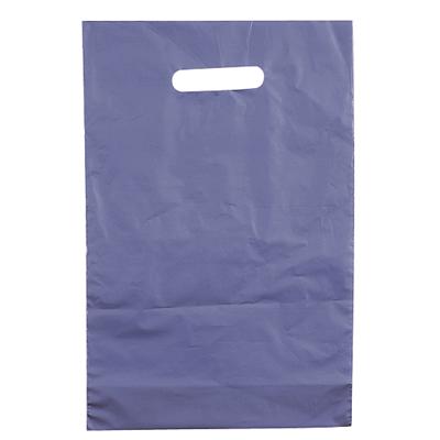 Sac plastique PEBD bleu métal poignées découpées 25+4x38cm 55µ – Paquet de 100 - Sacs plastique unis, poignées découpées