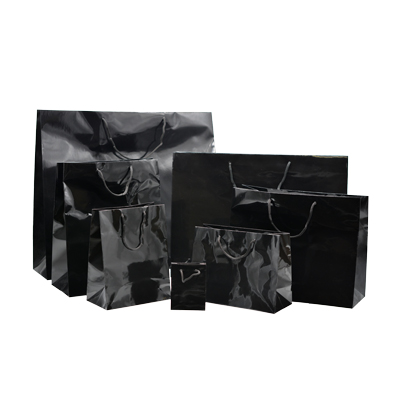 Sac pelliculé noir brillant poignées cordelette 8,1 + 3,3 x 10,8 cm - Paquet de 20 - Sacs pelliculés poignées cordelette-1