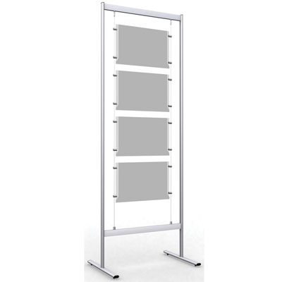 Présentoir porte-affiches sur câbles 4xA3 horizontal - panneau d’affichage multi-cadres - Vitrines d'affichage