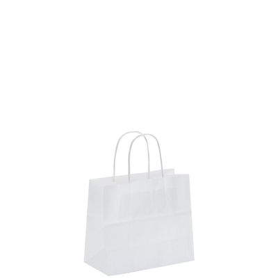 Sac kraft blanc à poignées torsadées 19+8x21cm 90g/m² (x50) - Sacs kraft unis, poignées torsadées