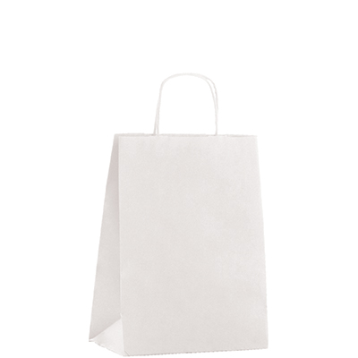 Sac kraft blanc à poignées torsadées 22+10x32cm 90g/m² (x50) - Sacs kraft unis, poignées torsadées