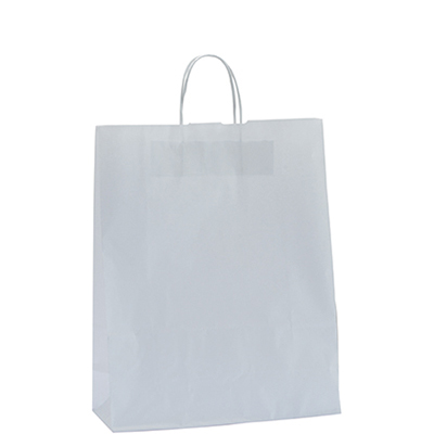 Sac kraft blanc à poignées torsadées 35+14x36cm 90g/m² (x50) - Sacs kraft unis poignées torsadées