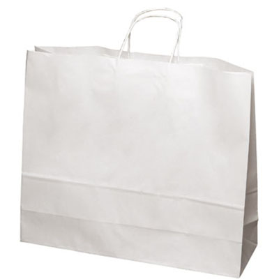 Sac kraft blanc à poignées torsadées 52+14x40cm 110g/m² (x50) - Sacs kraft unis, poignées torsadées