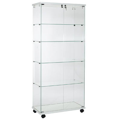 Vitrine colonne en verre trempé - Verre transparent / Décor blanc - L 80 x P 40 x H 180 cm - Vitrines tablettes fixes