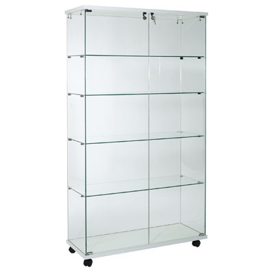 Vitrine colonne en verre trempé - Verre transparent - L 100 x P 40 x H 180 cm - Vitrines tablettes fixes