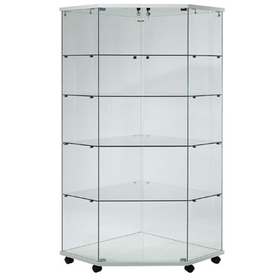 Vitrine d'angle en verre trempé - Verre transparent - L 82 x P 40 x H 180 cm - Vitrines tablettes fixes