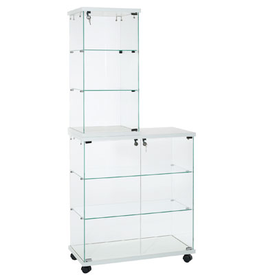 Comptoir vitrine en verre trempé - Verre transparent - L 40 x P 40 x H 85 cm - Vitrines tablettes fixes-2